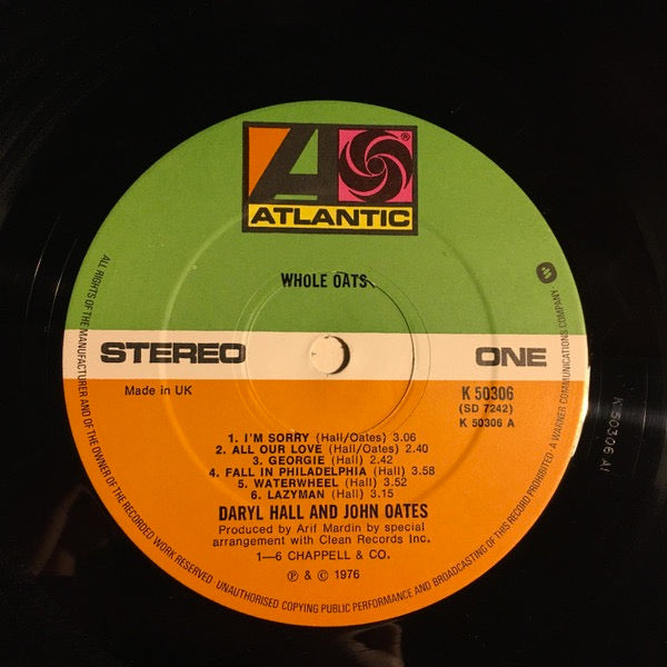 Image of Label Cover of 2844123S: LP - DARYL HALL AND JOHN OATES, Whole Oats (Atlantic ; K 50306, UK 1976 Reissue, Insert) Clean copy, A bit of edge wear and spine pinches  VG/VG+