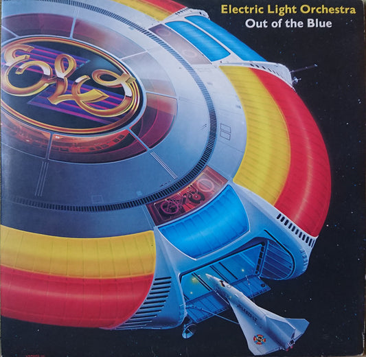 Image of Front Cover of 4624023E: 2xLP - ELO - THE ELECTRIC LIGHT ORCHESTRA, Out Of The Blue (Jet Records ; UAR 100, UK 1977, Gatefold, 2 Inners, Poster, ALLEN Lacquer - No KEV!) Damp Damage to Top of Sleeve. Merch Sheet  G+/VG