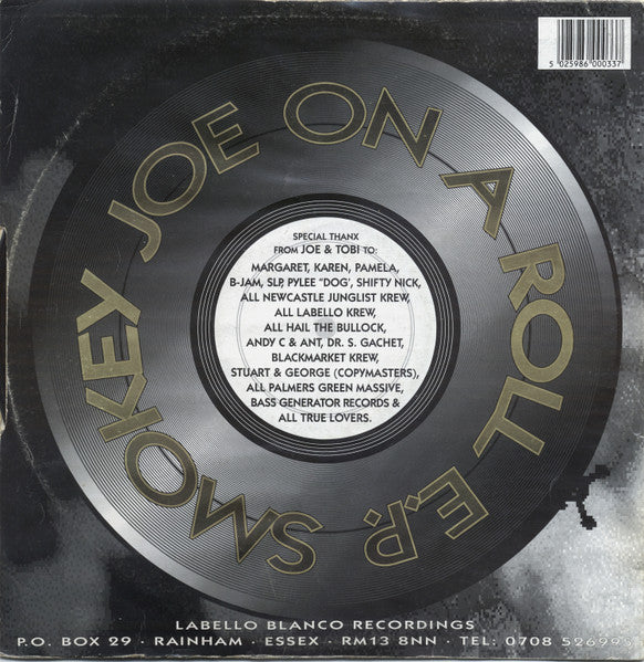 Image of Back Cover of 12" - VG/G+ - SMOKEY JOE, On A Roll E.P. (Labello Blanco Recordings  ; NLB 10, UK 1994, Company Sleeve), Strong G+, light marks only., A - Special RequestAA1 - Gimmi My Gun (Desired State Remix)AA2 - Shaka - 3926031E