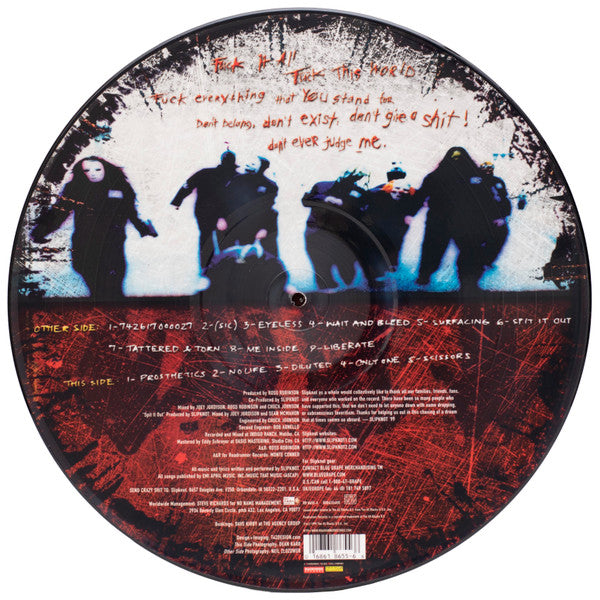Image of Back Cover of LP - G+/VG - SLIPKNOT, Slipknot (Roadrunner Records ; RR 8655-6, US 2000 Reissue, Clear Plastic Sleeve, Limited to 5000 Copies. Numbered.), No. 002140. Surface marks. Seam split to PVC outer, creasing. ,  - 0946072S