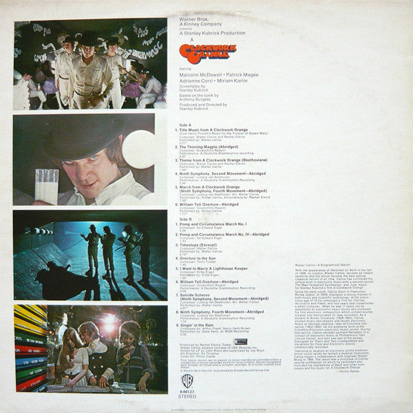Image of Back Cover of LP - VG/VG - VARIOUS INC WALTER CARLOS, Stanley Kubrick's A Clockwork Orange (WB Green With Shield Logo v Under STEREO Made In UK Under SIDE Indicators; K46127, UK 1971 Reissue), Name in faint pen on sleeve front,  - 3626514E
