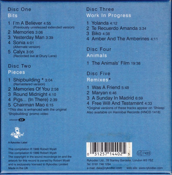 Image of Back Cover of 5154152S: 5xCD - ROBERT WYATT, EPs (Hannibal Records ; HNCD 1440, UK 1999, Box Set, Booklet)   VG+/VG+