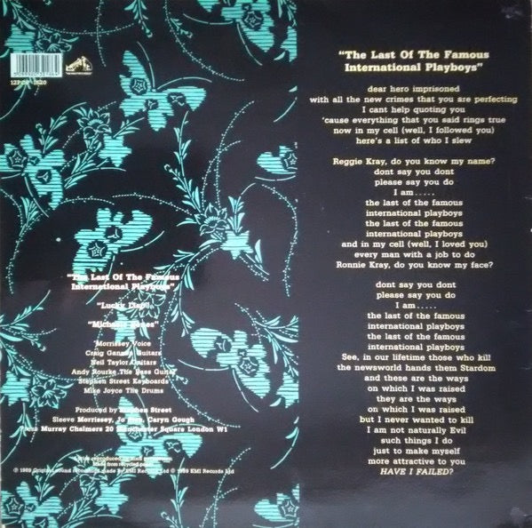 Image of Back Cover of 12" - VG+/VG+ - MORRISSEY, The Last Of The Famous International Playboys (HMV; 12POP1620, UK 1989, Picture Sleeve), ,  - 3126113E