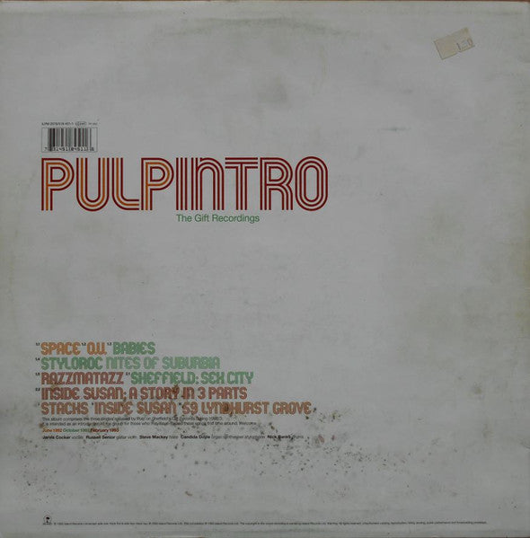 Image of Back Cover of LP - VG/VG - PULP, Intro (Island; ILPM2076, UK 1993, Inner), Special Low Price Sticker on Front Sleeve,  - 3526115E