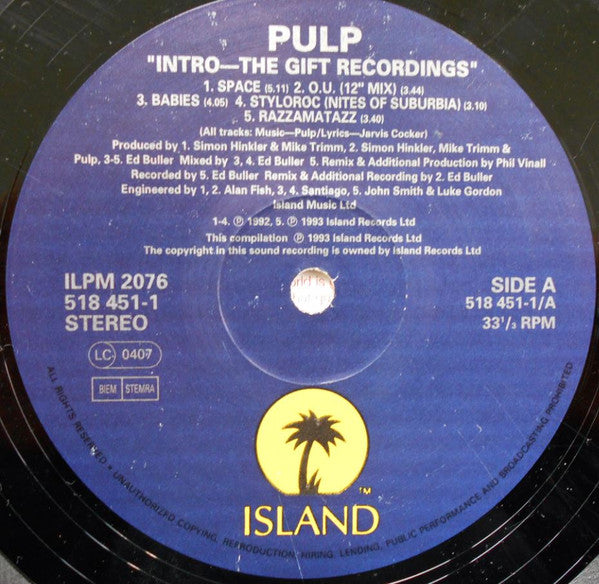 Image of Label Cover of LP - VG/VG - PULP, Intro (Island; ILPM2076, UK 1993, Inner), Special Low Price Sticker on Front Sleeve,  - 3526115E