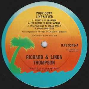 Image of Label Cover of LP - VG/VG - RICHARD & LINDA THOMPSON, Pour Down Like Silver (Island Orange Sunset, Blue Rim; ILPS 9348, UK 1975, Inner), A few light marks, Foxing to inner, Sleeve has light wear to corners ,  - 3816105C