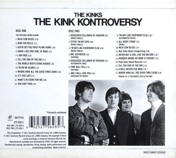 Image of Back Cover of 2xCD - VG+/VG+ - THE KINKS, The Kink Kontroversy (BMG ; 275 628-5, UK & Europe 2014 Reissue, Digipak, Booklet), ,  - 4135121E