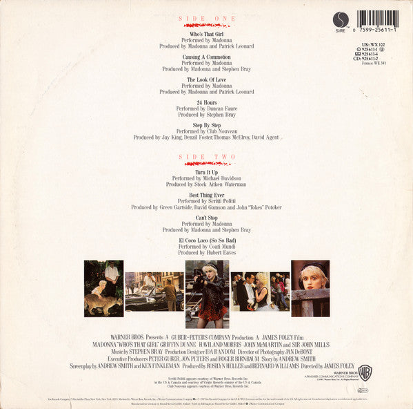 Image of Back Cover of LP - VG/VG - MADONNA, Who's That Girl (Original Motion Picture Soundtrack) (Sire; 925 611-1, Europe 1987), Light marks, edge wear, small sticker damage, with hype sticker,  - 3946066S