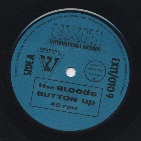 Image of Label Cover of 2154101S: 7" - THE BLOODS, Button Up / R umen (Clean-Up) (021 Records ; OTO 9, UK 1982, Picture Sleeve) Ring Wear  VG/VG+