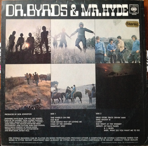 Image of Back Cover of 3624118E: LP - THE BYRDS, Dr Byrds and Mr Hyde (CBS Smooth Orange ; 63545, UK 1969, Laminated Front Sleeve, Stereo in Mono sleeve with gold Stereo sticker on the back)   VG/VG