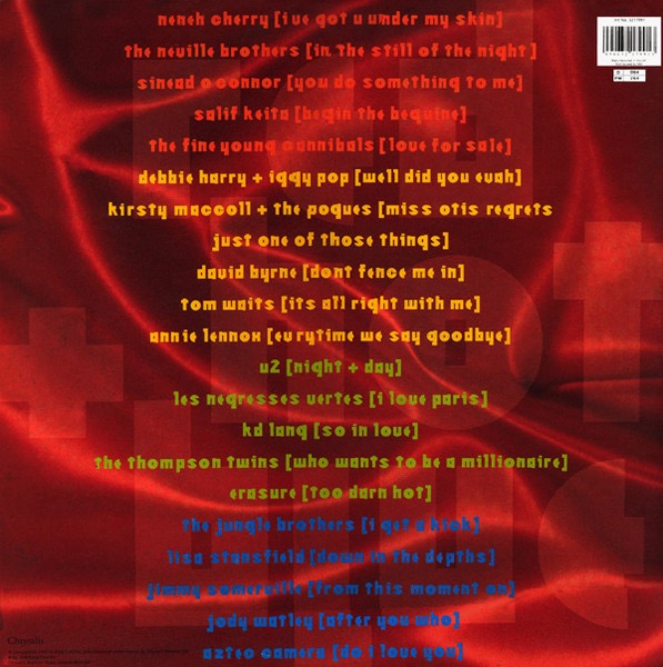 Image of Back Cover of 1444145S: 2xLP - VARIOUS, Red, Hot and Blue - A tribute to Cole Porter to Benefit AIDS research and relief. (Chrysalis ; CHR 1799, UK 1990, Stickered Gatefold Sleeve, 2 Inners)   VG/VG+