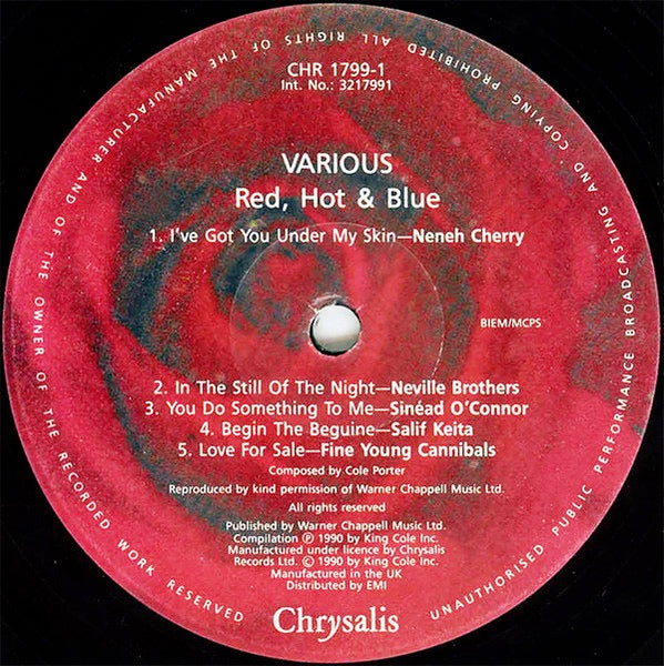 Image of Label Cover of 1444145S: 2xLP - VARIOUS, Red, Hot and Blue - A tribute to Cole Porter to Benefit AIDS research and relief. (Chrysalis ; CHR 1799, UK 1990, Stickered Gatefold Sleeve, 2 Inners)   VG/VG+