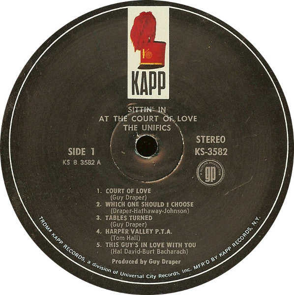 Image of Label Cover of 4644282S: LP - THE UNIFICS, Sittin' In At The Court Of Love (Kapp Records ; KS-3582, US 1968, Pasteback Sleeve, Company Inner) Still in shrinkwrap. Drill hole to bottom right corner.  VG+/VG+