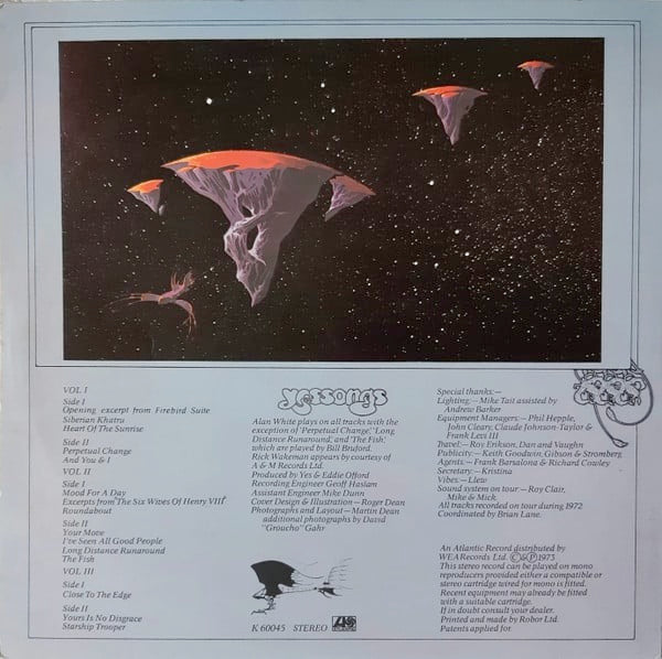 Image of Back Cover of 3xLP - VG/VG - YES, Yessongs (Atlantic Orange & Green - No W Logo On Label Rim; K60045, UK 1972, Double Gatefold hinged at spine with Blue Yessongs, Booklet Without Cat No & 3 Yes Logo Inners, First Press, Atlantic Logo Central on Rear Sleeve), Hairlines, edge & ring wear,  - 4446221S
