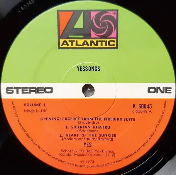 Image of Label Cover of 3xLP - VG/VG - YES, Yessongs (Atlantic Orange & Green - No W Logo On Label Rim; K60045, UK 1972, Double Gatefold hinged at spine with Blue Yessongs, Booklet Without Cat No & 3 Yes Logo Inners, First Press, Atlantic Logo Central on Rear Sleeve), Hairlines, edge & ring wear,  - 4446221S