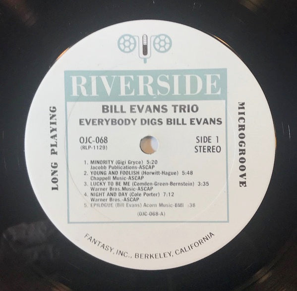 Image of Label Cover of LP - G+/VG - BILL EVANS, Everybody Digs (Fantasy; OJC-068, US 1983 Reissue), Light Marks only. Sticker damage to sleeve.,  - 2726029E