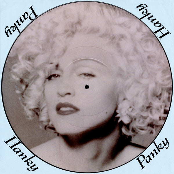 Image of Front Cover of 4015060C: 12" - MADONNA, Hanky Panky (Sire; W8789TP, UK 1990, Hype Stickered PVC Outer, Insert, With Poster, Picture Disc) Outer split at side, poster intact with light tack marks.  VG/VG