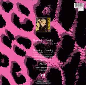 Image of Back Cover of 4015060C: 12" - MADONNA, Hanky Panky (Sire; W8789TP, UK 1990, Hype Stickered PVC Outer, Insert, With Poster, Picture Disc) Outer split at side, poster intact with light tack marks.  VG/VG