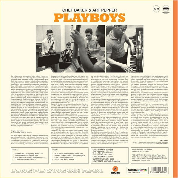 Image of Back Cover of LP - NEW/NEW - CHET BAKER & ART PEPPER, Playboys (Wax Time; 950655, Europe 2018 Reissue, Limited Edition Orange Vinyl, 180 Gram), ,  - 2416303C