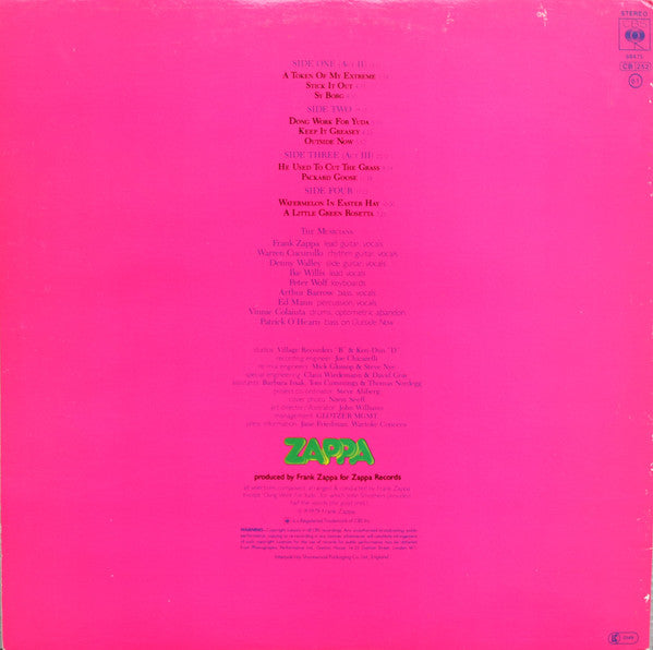 Image of Back Cover of 2xLP - VG/VG - FRANK ZAPPA, Joe's Garage Acts II & III (CBS; 88475, UK 1979, Gatefold, Insert), Sleeve has edge & ring wear.,  - 3316054C