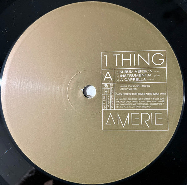 Image of Label Cover of 12" - VG/G+ - AMERIE, 1 Thing (Columbia; 44 71958, US 2005, Picture Sleeve), Many light hairlines and scuffs but nothing serious. Sleeve has ringwear, edgewear, frayed opening section.,  - 4426123E
