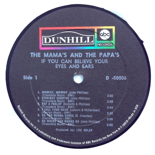 Image of Label Cover of LP - VG/VG - THE MAMA'S AND THE PAPA'S, If You Can Believe Your Eyes And Ears (Dunhill; D-50006, US 1968 Reissue, Scroll Over Toilet!, Mono), ,  - 3626040E