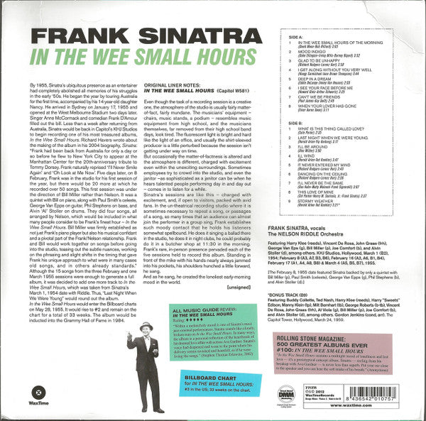 Image of Back Cover of LP - VG+/VG+ - FRANK SINATRA, In The Wee Small Hours (WaxTime; 771771, Europe 2012 Reissue, 180 Gram Vinyl), ,  - 3646335S