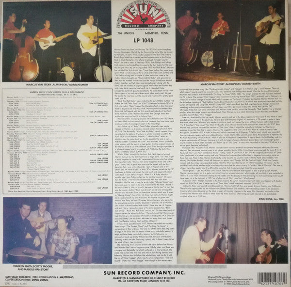 Image of Back Cover of 1645026S: LP - WARREN SMITH, Warren Smith (Sun; SUN LP 1048, UK 1989) Hairlines. Seam splitting to spine, faint ring wear, discolouration, tear to opening edge  VG/VG