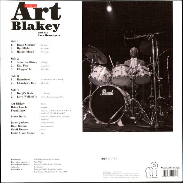 Image of Back Cover of 2124022E: 2xLP - ART BLAKEY AND HIS JAZZ MESSENGERS, Chippin' In (Music On Vinyl; MOVLP2951, Europe 2022 Reissue, Textured Sleeve in stickered MOV PVC, Numbered Ltd. Ed 750. Red Vinyl) Number 609  VG+/VG+