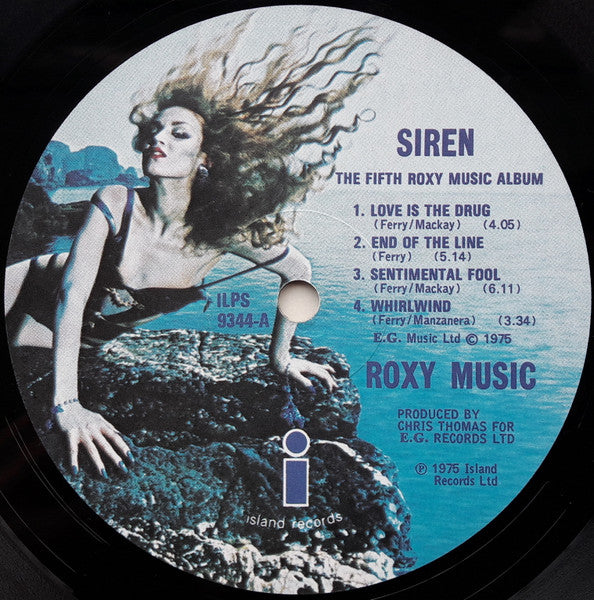 Image of Label Cover of 5044363S: LP - ROXY MUSIC, Siren (Island Custom Label; ILPS 9344, UK 1975, Blue Island Logos On Both Labels. CBS Press.) Edge and ring wear, light creasing, other general sleeve wear and a small tear to opening edge.  VG/VG+