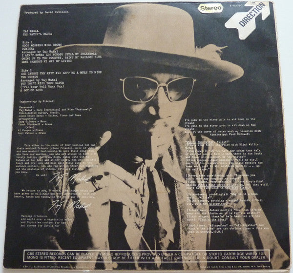 Image of Back Cover of LP - VG/VG+ - TAJ MAHAL, The Natch'l Blues (Direction ; 8-63397, UK 1969, Laminated Front Sleeve, Stereo), ,  - 2826249E