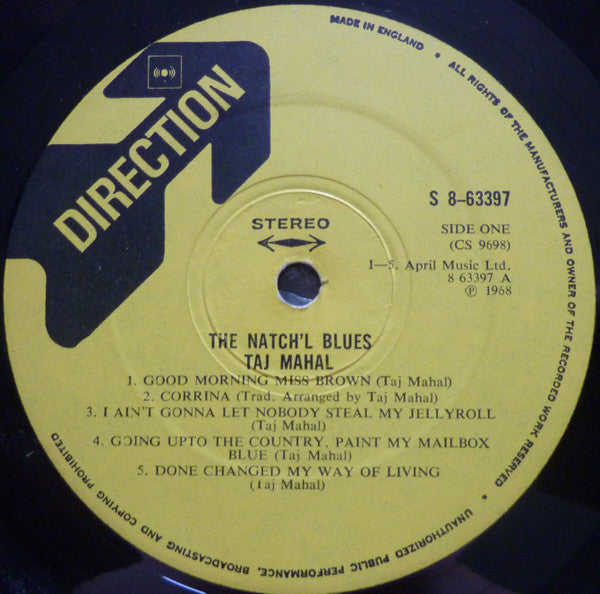 Image of Label Cover of LP - VG/VG+ - TAJ MAHAL, The Natch'l Blues (Direction ; 8-63397, UK 1969, Laminated Front Sleeve, Stereo), ,  - 2826249E