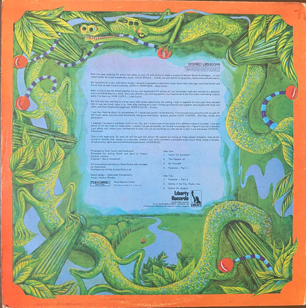 Image of Back Cover of 4924049E: LP - HAWKWIND, Hawkwind (Liberty Black With Blue/Yellow; LBS 83348, UK 1970, Gatefold)   VG/VG