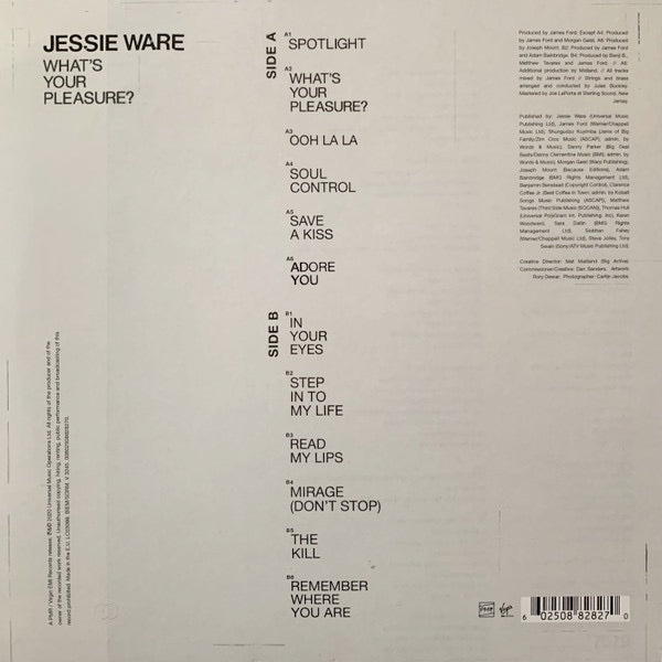 Image of Back Cover of 5114541C: LP - JESSIE WARE, What's Your Pleasure? (PMR Records; 6VX3245, Europe 2020, Inner, White Vinyl) Small split on inner & top seam.  VG/VG+