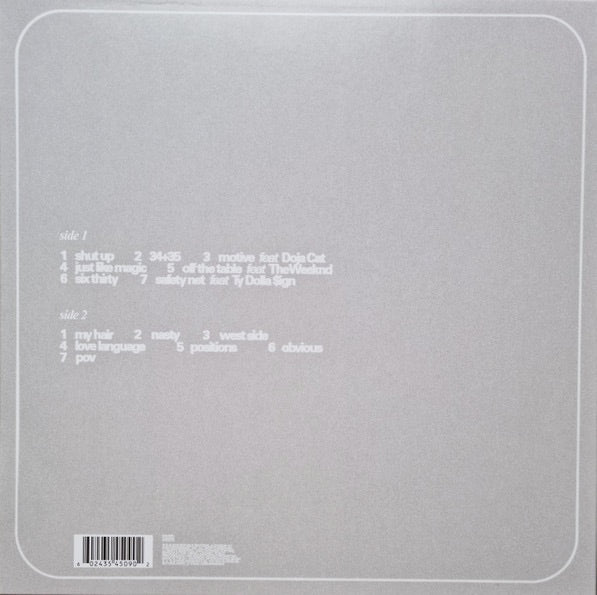 Image of Back Cover of LP - VG+/VG+ - ARIANA GRANDE, Positions (Republic Records ; 00602435450902, Europe 2021, Insert, Coke Bottle Clear vinyl.), Strong VG+, Corner Bump,  - 2426149E