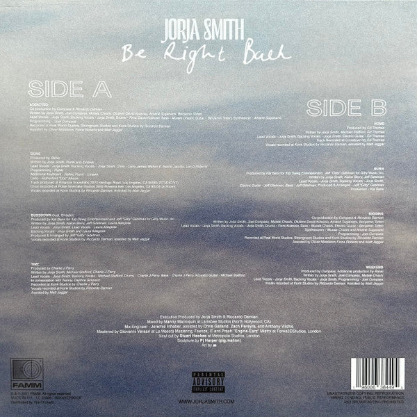 Image of Back Cover of 12" EP - VG+/VG - JORJA SMITH, Be Right Back (FAMM; JS2021EP001LP, Europe 2021, Picture Sleeve, Red Vinyl), Stickered shrink,  - 2216292C