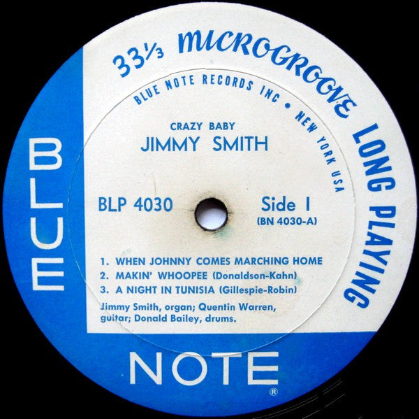 Image of Label Cover of LP - VG/VG - JIMMY SMITH, Crazy Baby! (Blue Note; BLP 4030, US 1962 Reissue, Pasteback Sleeve, Company Inner, Mono), Hairlines & light scratches, sleeve strong VG, only light wear,  - 3146025S