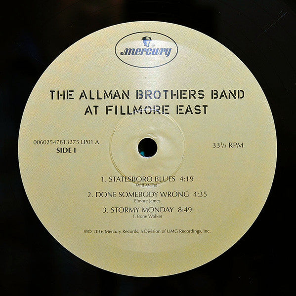 Image of Label Cover of 2xLP - VG+/VG - THE ALLMAN BROTHERS BAND, The Allman Brothers Band At Fillmore East (Mercury; 00602547813251, Europe 2016 Reissue, Gatefold, 180 Gram Vinyl / Remastered), ,  - 4226046E