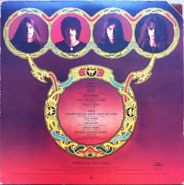 Image of Back Cover of LP - VG/VG - THIN LIZZY, Johnny The Fox (Mercury; SRM-1-1119, US 1976, Inner, Terre Haute Pressing), A few light marks, corner cut, edge wear,  - 3146266S