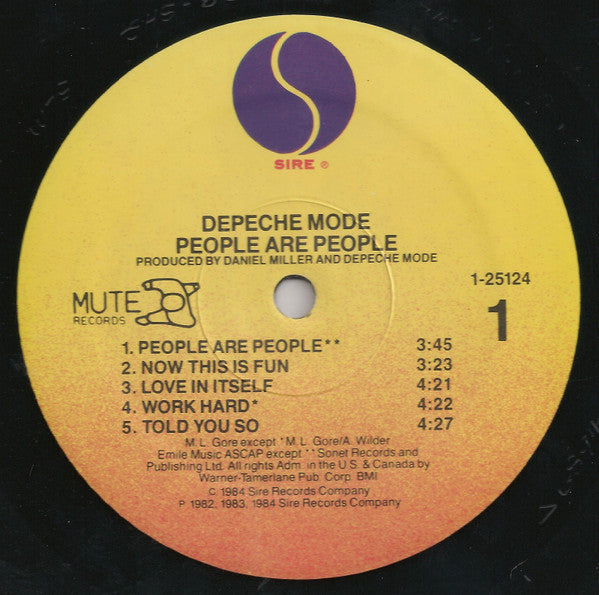 Image of Label Cover of LP - VG+/EX - DEPECHE MODE, People Are People (Sire; 9 25124-1, US 1984, Allied Pressing.), ,  - 3926196E