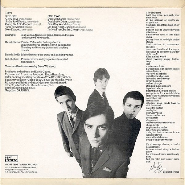 Image of Back Cover of LP - VG/VG+ - SECRET AFFAIR, Glory Boys (I-Spy Records; I-SPY 1, UK 1979, Flipback Sleeve, 2 Inserts), a few small edge creases, NO More Mod Music flyer insert,  - 2146260S