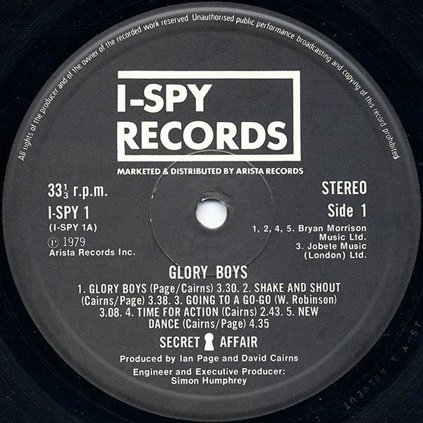 Image of Label Cover of LP - VG/VG+ - SECRET AFFAIR, Glory Boys (I-Spy Records; I-SPY 1, UK 1979, Flipback Sleeve, 2 Inserts), a few small edge creases, NO More Mod Music flyer insert,  - 2146260S