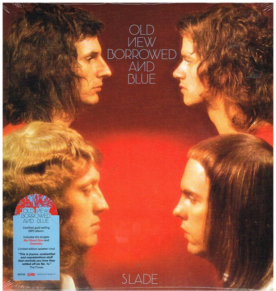 Image of Front Cover of 3434087E: LP - SLADE, Old New Borrowed And Blue (BMG; BMGCAT503LP, Europe 2021, Gatefold, Stereo, Red w/ Blue Splatter Vinyl)   NEW/NEW