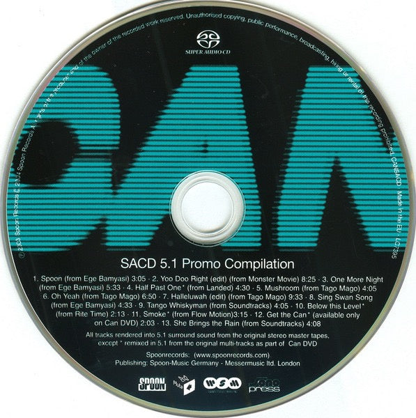 Image of Label Cover of 2214697C: SACD - CAN, 5.1 Promo Compilation (Spoon Records; CANSACD, UK 2004, Super Jewel Case, Hybrid) Couple of small fine hairlines, nice all-round copy  VG+/VG+