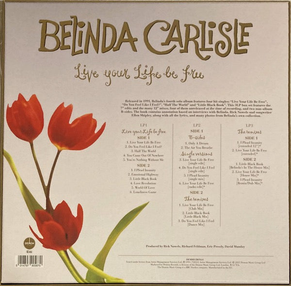 Image of Back Cover of 1214183C: 3xLP - BELINDA CARLISLE, Live Your Life Be Free (Demon Records; DEMRECBOX61, UK 2021 Reissue, Box Set, 3 Inners & Booklet, Deluxe Edition, Limited Edition, 30th Anniversary Green Vinyl)   EX/VG+