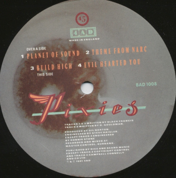 Image of Label Cover of 12" - VG/VG - PIXIES, Planet of Sound (4AD; BAD1008, UK 1991, Picture Sleeve), Split on top seam that has been repaired with tape.,  - 2016022C