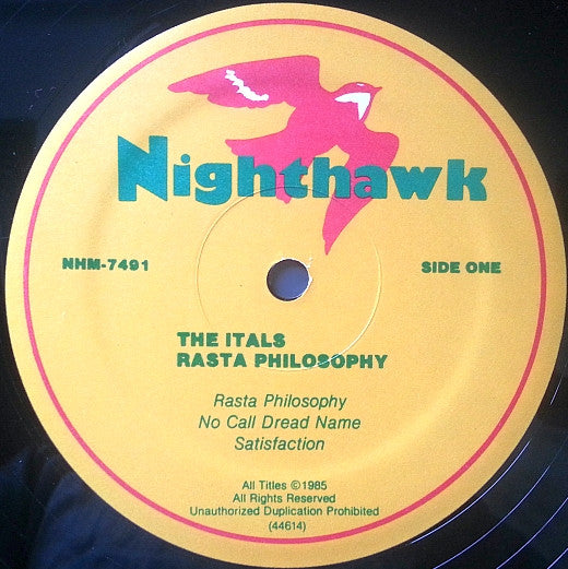 Image of Label Cover of LP - VG/VG - THE ITALS, Rasta Philosophy (Nighthawk Records; NHM-7491, US 1985), Faint hairlines that don't affect play.,  - 4326391E