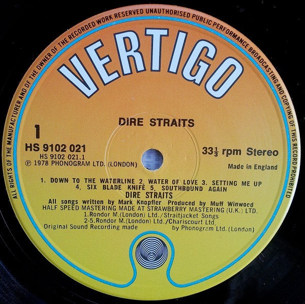 Image of Label Cover of LP - VG+/VG+ - DIRE STRAITS, Dire Straits (Vertigo; HS 9102 021, UK 1982 Reissue, Inner & Insert, Limited Edition, Remastered, Half Speed Mastered), ,  - 3246110S