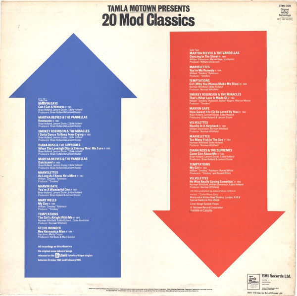 Image of Back Cover of LP - VG/VG - VARIOUS, 20 Mod Classics (Tamla Motown; STML12125, UK 1979, Mono), ,  - 2326032E