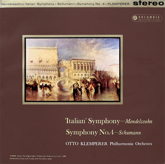 Image of Front Cover of 4824085E: LP - OTTO KLEMPERER, PHILHARMONIA ORCHESTRA, Mendelssohn: Italian Symphony / Schumann: Symphony No.4 (Columbia Light Blue and Silver Inteference Pattern Label; SAX 2398, UK 1961, Laminated Flipback Sleeve) Edge and Ring Wear  VG/VG